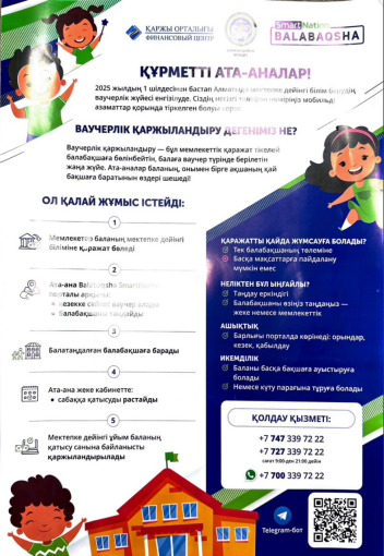 Ваучер арқылы баланы балабақшаға  орналастыру!
